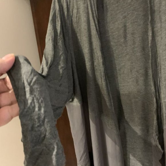 grey open long cardigan with mesh detail and long sleeves - Picture 3 of 4